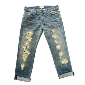 Current/Elliott The Boyfriend Jeans Women Size 25 Blue Thrashed Destroyed Grunge